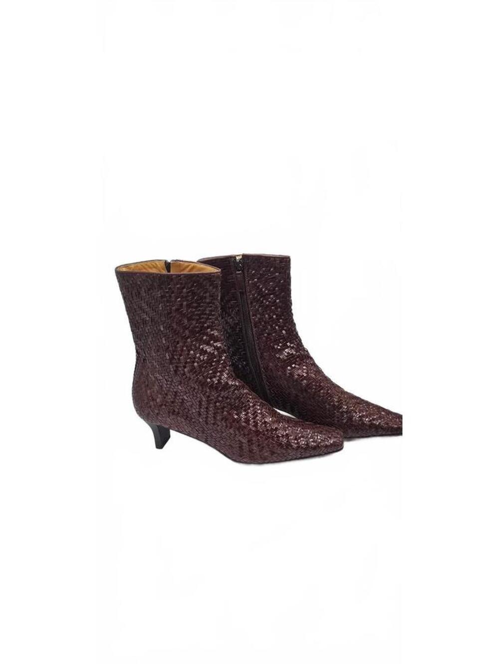 Anne Klein Brown Woven Leather Ankle Boots Size 8 - Picture 3 of 5